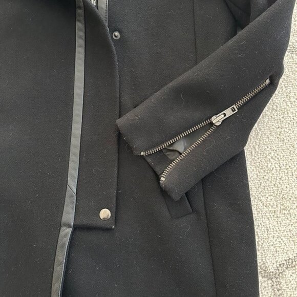 Madewell City GridCoat Black Wool Blend Cold Weather Coat Asymmetric Zipper Sz 2 - Picture 10 of 13